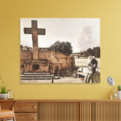 Modern Cowboy Biker checking his GPS. Canvas Afdruk (Insitu (Woonkamer))