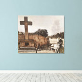 Modern Cowboy Biker checking his GPS. Canvas Afdruk (Insitu (Houten vloer))