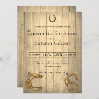 Modern Cowboy, Wood Rustic Wedding Day Kaart