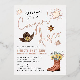 Modern Cowgirl Disco Bachelorette party Real Folie Uitnodiging Briefkaart