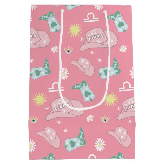Modern Cowgirl Libra Zodiac Pattern Boho Pink Medium Cadeauzakje (Achterkant)