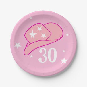 Modern Cowgirl Western Pet Roze 30 verjaardag Papieren Bordje