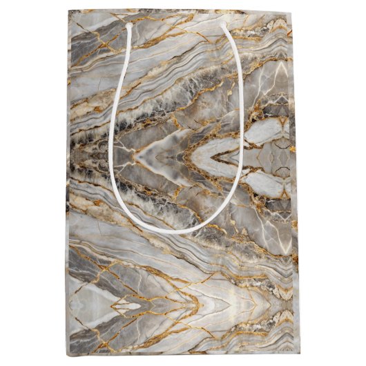Modern Cracked Gold marble Medium Cadeauzakje (Voorkant)