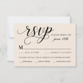 Modern Cream and Black Script Wedding RSVP Kaartje (Voorkant)