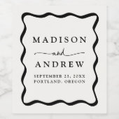 Modern Cream and Black Wavy Lijst Bruiloft Wijn Etiket (Enkel label)