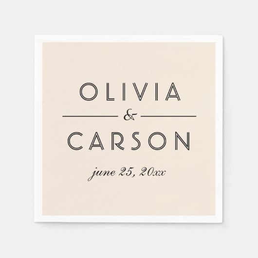 Modern Cream and Black Wedding Monogram Servet (Voorkant)