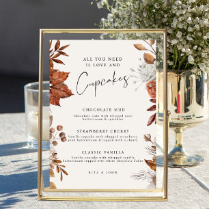 Modern Cream Boho Cupcake Menu Trouwbord Poster
