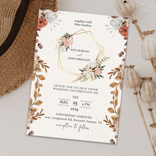 Modern Cream Boho Script Wedding Kaart