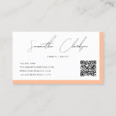 Modern Creamy Peach Handgeschreven Script QR code Visitekaartje (Achterkant)