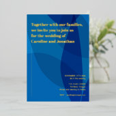 Modern Creative Boho Abstract Blue Wedding Gold Folie Uitnodiging (Staand Voorkant)