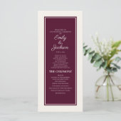 Modern Crème Bruiloftsprogramma Bordeaux Programma (Staand voorkant)