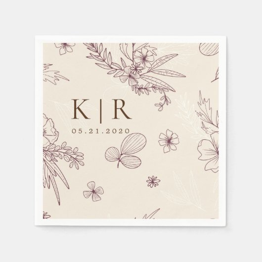 Modern Creme Floral Wedding Servet (Voorkant)