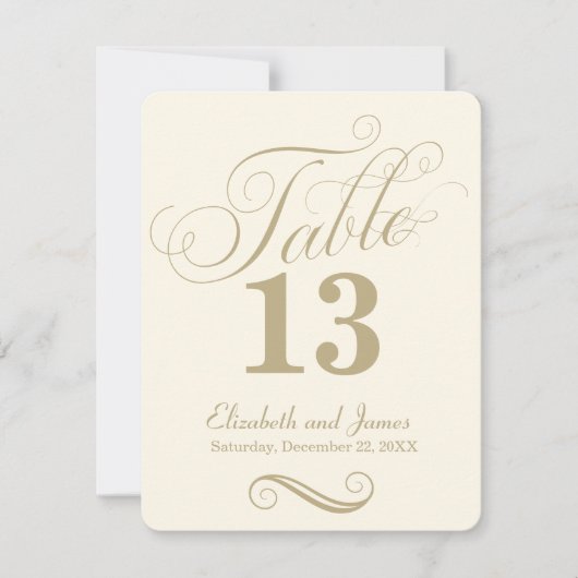Modern Crème Gouden Script Tafelnummer Bruiloft (Voorkant)