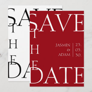 Modern Crimson Red Minimale Typografie Bruiloft Save The Date