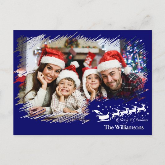 Modern Cross Hatch Lijst in Blue Photo Kerstmis Briefkaart (Voorkant)