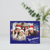 Modern Cross Hatch Lijst in Blue Photo Kerstmis Briefkaart (Staand voorkant)