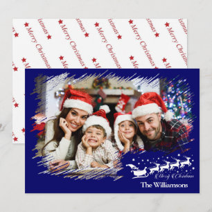 Modern Cross Hatch Lijst in Kerstblauw Foto Feestdagenkaart