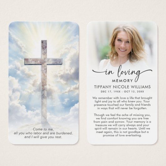 Modern Cross In Loving Memory Prayer Cards (Devant & derrière)