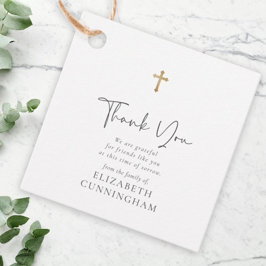 Modern cursief script Faux Gold Cross Memorial Bedankjes Labels