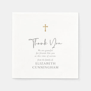 Modern cursief script Faux Gold Cross Memorial Servet