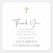 Modern cursief script Faux Gold Cross Memorial Vierkante Sticker (Voorkant)