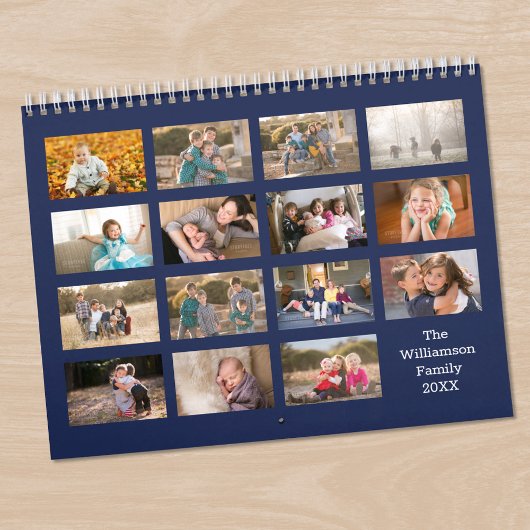 Modern Custom 15 Month Navy Blue Photo Kalender