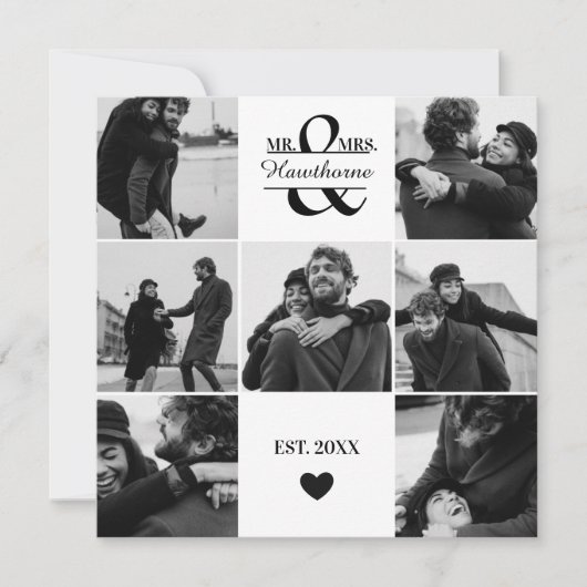 Modern custom 7 Couple Photos with Monogram Feestdagenkaart (Voorkant)