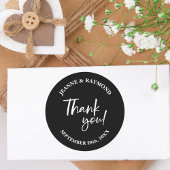 Modern Custom Black dank u script bruiloft gunst Ronde Sticker