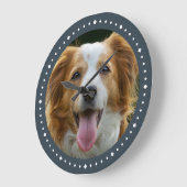 Modern Custom Dog Photo Dark Grey Grote Klok (Hoek)