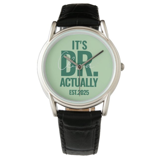 Modern Custom Dr. Name Date Dark Green Button Horloge (Voorkant)