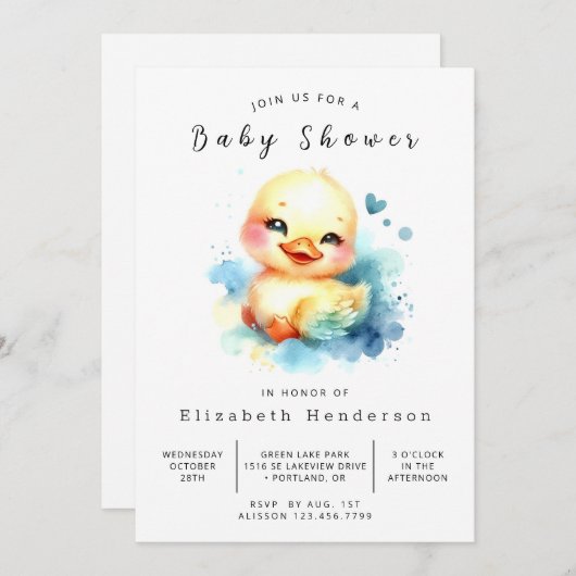 Modern Custom Duck Baby shower Kaart (Voorkant / Achterkant)