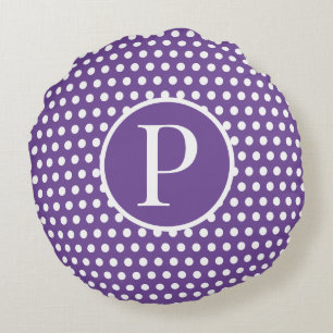 Modern Custom initiaal letter Polka Dot Paarse Rond Kussen
