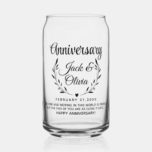 Modern Custom Jubileum Paar Naam Datum Zwart Blikvorm Glas (Voorkant)
