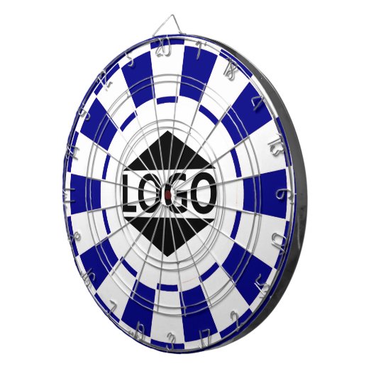 Modern Custom Logo Afbeelding op blauw & wit Dartbord (Voorkant Rechts)