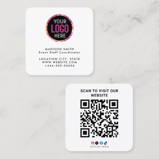 Modern Custom Logo and QR Code Vierkante Visitekaartje (Voorkant / Achterkant)