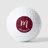 Modern Custom Maroon Monogram Name Golf Balls Golfballen (Voorkant)