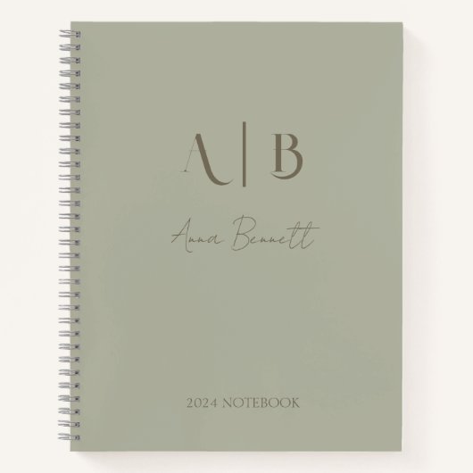 Modern Custom Monogram Initialen Naam Dusty Sage Notitieboek (Voorkant)