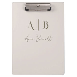 Modern Custom Monogram Initialen Naam Licht Beige Klembord
