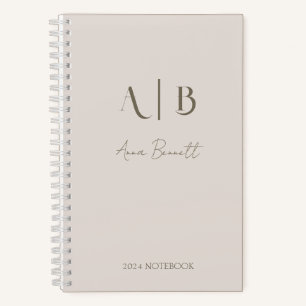 Modern Custom Monogram Initialen Naam Licht Beige Notitieboek