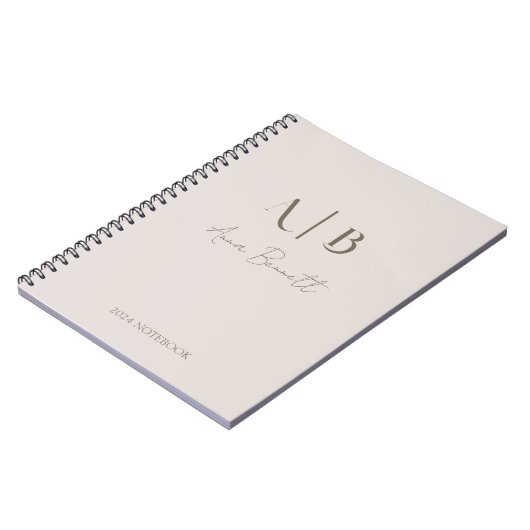 Modern Custom Monogram Initialen Naam Licht Beige Notitieboek (Linkerzijde)