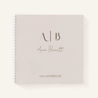 Modern Custom Monogram Initialen Naam Licht Beige Notitieboek