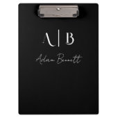 Modern Custom Monogram Initialen Naam Zwart Klembord (Voorkant)