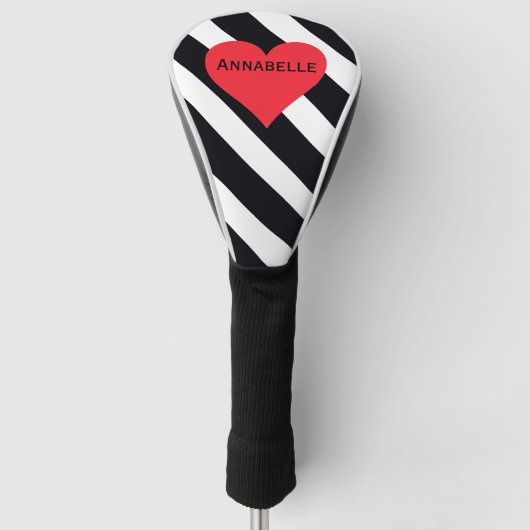 Modern Custom Name B & W Gestreept Schattige Rood Golfheadcover (Voorkant)