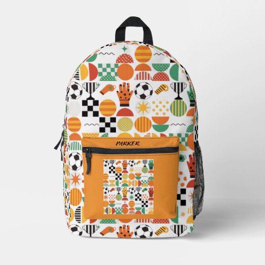 Modern Custom Name Soccer Football Pattern Printed Bedrukte Rugzak (Voorkant)