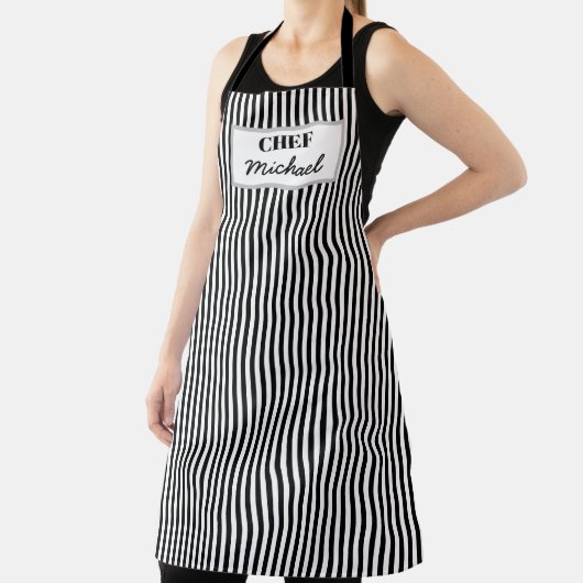 Modern Custom Personalized Chef Black Striped Schort (Insitu)
