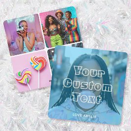 Modern Custom Photo Collage Text Cute Retro Blue Feestdagenkaart