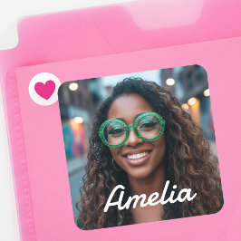 Modern Custom Photo Name Retro Typography Vierkante Sticker