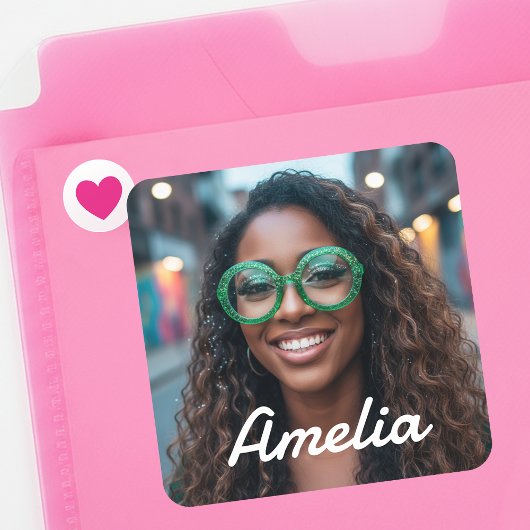 Modern Custom Photo Name Retro Typography Vierkante Sticker