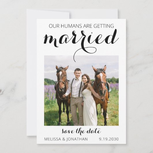 Modern Custom Photo Pet Equestrian Wedding Save The Date (Voorkant)