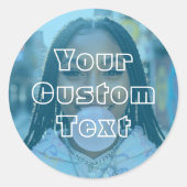 Modern Custom Photo Text Retro Blue Ronde Sticker (Voorkant)
